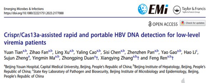 【佑安学术】创新，北京佑安医院任锋科研团队利用CRISPR新技术助力HBV低病毒血症患者HBV DNA快速便捷检测